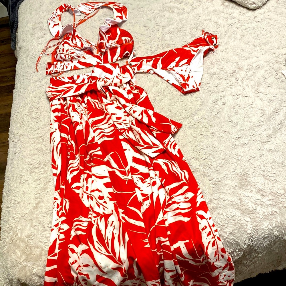 Tree set bathing suit red and white size M/L